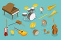 3D Isometric Flat Vector Set of Musical Instruments Royalty Free Stock Photo