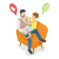 3D Isometric Flat Vector Set of Parents Learning with their Kids. Item 2 Royalty Free Stock Photo