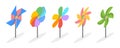 3D Isometric Flat Vector Set of Pinwheels Royalty Free Stock Photo
