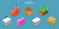 3D Isometric Flat Vector Set of Portable Refrigerators