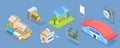 3D Isometric Flat Vector Set of Railway Station Elements Royalty Free Stock Photo