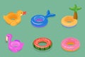 3D Isometric Flat Vector Set of Set Of Rubber Rings