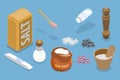 3D Isometric Flat Vector Set of Salt Containers and Other Items Royalty Free Stock Photo