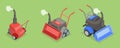 3D Isometric Flat Vector Set of Snowblowers