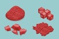 3D Isometric Flat Vector Set of Stuffing Meat Products Royalty Free Stock Photo