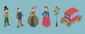 3D Isometric Flat Vector Set of Victorian Period Characters and Objects Royalty Free Stock Photo