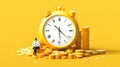 3D Isometric Illustration of a Businessman Near Money with a Clock Showing - Time is Money Royalty Free Stock Photo