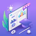 3D Isometric illustration, Cartoon. Concept of e-learning, online education at home. Vector icons for website Royalty Free Stock Photo