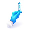 3D Isometric illustration. Cartoon hand in a blue glove holds an electronic thermometer. Concept of health care. Vector Royalty Free Stock Photo