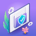 3D Isometric illustration, Cartoon. Secure confidential files folder with paper documents access and private lock