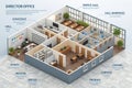 Isometric 3D office interior with conference rooms Royalty Free Stock Photo
