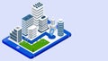 3d isometric illustration of smart city view with taxi tracking location from smartphone.