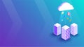 3D isometric illustration of three local server connected with cloud server between glowing rays, business elements for Cloud Royalty Free Stock Photo