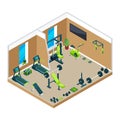 3D isometric illustrations of gym with different sport equipment for powerlifting and bodybuilding Royalty Free Stock Photo