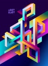 3D Isometric impossible colorful shapes. Abstract geometric composition