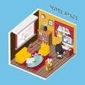 3d isometric infographic for cozy work space