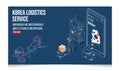 3D isometric Korea Logistics and Delivery services concept with People delivering a box to a customer at home or office. Vector Royalty Free Stock Photo