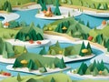 3d isometric landscape of the forest and mountains, river and trees in forest. paper cut concept Royalty Free Stock Photo