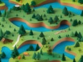 3d isometric landscape of the forest and mountains, river and trees in forest. paper cut concept Royalty Free Stock Photo