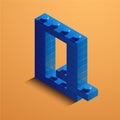 3d isometric letter Q of the alphabet. 3d isometric plastic letter from the constructor blocks Royalty Free Stock Photo