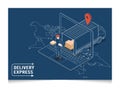 3D isometric Logistics and Delivery services concept with Man sending delivery package with truck from suppliers to buyers and