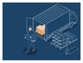 3D isometric Logistics and Delivery services concept with people characters sending delivery packages by trucks. Online and