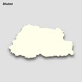 3d isometric map of Bhutan isolated with shadow