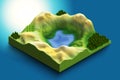 3d isometric map of big volcanic lake Royalty Free Stock Photo