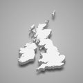 3d isometric map of British Isles region, isolated with shadow Royalty Free Stock Photo