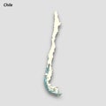 3d isometric map of Chile isolated with shadow