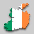 3d isometric Map of Ireland with national flag.