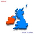 3d isometric map Ireland and United Kingdom relations