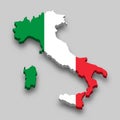 3d isometric Map of Italy with national flag. Royalty Free Stock Photo