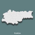 3d isometric map of Krakow is a city of Poland