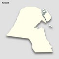 3d isometric map of Kuwait isolated with shadow