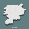 3d isometric map of Lublin is a city of Poland