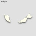 3d isometric map of Malaysia isolated with shadow