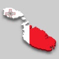3d isometric Map of Malta with national flag.