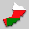 3d isometric Map of Oman with national flag