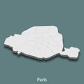 3d isometric map of Paris is a city of France