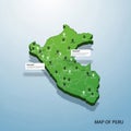 3d isometric map of peru with location pins and callout boxes, showcasing geographical data Royalty Free Stock Photo