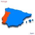 3d isometric map Portugal and Spain relations