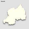 3d isometric map of Rwanda isolated with shadow