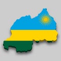 3d isometric Map of Rwanda with national flag