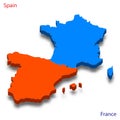 3d isometric map Spain and France relations