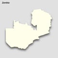 3d isometric map of Zambia isolated with shadow