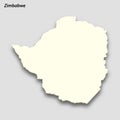 3d isometric map of Zimbabwe isolated with shadow