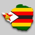 3d isometric Map of Zimbabwe with national flag