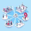 3d isometric marketing people. Social media market, interests target group representatives and business customers map