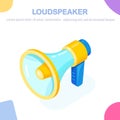 3d isometric megaphone, loudspeaker isolated on white background. Digital marketing, advertising concept. Vector cartoon design